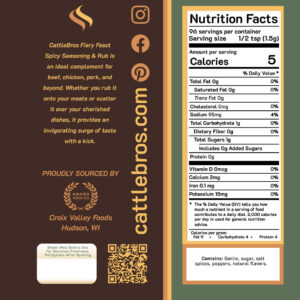 Cattle Bros Fiery Feast Seasoning Details