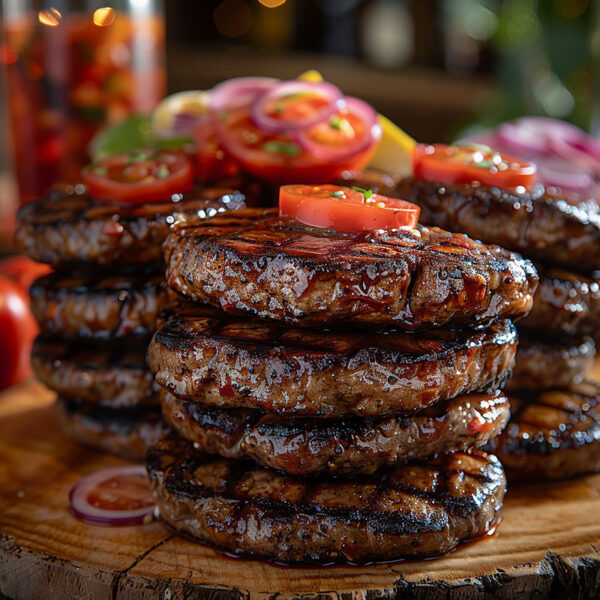 A Stack Of Beef Burgers Free With Carne Asada Party Pack